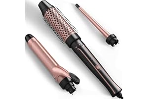 Nimmu Lockenstab Set mit Thermobürste Keramik Lockenstäbe & Beheizte Rundbürste Für Blowout Look & Natürliche 9-38mm Große un