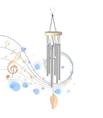 Carillon à Vent En Métal Argenté 75cm - 6 Tubes Aluminium - Décoration Jardin Et Terrasse