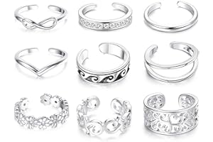 Finrezio 9 piezas Anillos de punta abierta ajustables para mujeres niñas Set de anillos de nudillos Anillo de pie Joyas vintage boho Tono plateado/rosa/dorado