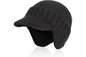 OAAO Black Knitted Peak Hat With Earmuffs - Winter Warm Ear Protection, Thick and Comfortable Men's Accessory for Outdoor Sports