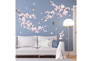 wondever Stickers Muraux Fleurs de Cerisier Rose Autocollants Muraux Mural Stickers Branche Arbre pour Chambre Salon Mur TV