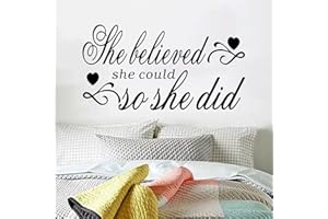 SEATUNE Wall Stickers for Women, Wall Decals for Bedroom, Positive Quotes Inspirational Girls Woman Family Living Room Office Gym Kitchen Sayings Home Art Vinyl Wall Decor, She Believed 28.6"X15"