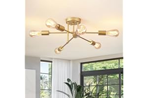 ‎LWYTJO LWYTJO Deckenlampe Vintage, 6 Flammig Deckenleuchte E27 Gold Sputnik Kronleuchter Modern, Deckenlampe Wohnzimmer Industrial für Schlafzimmer Esszimmer Küche Flur