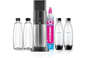SodaStream Duo Pack - Máquina Gasificadora de Agua Color Negro con 2 Botellas Fuse de 1L 2 Botellas Fuse Glass de Cristal de 1L y 1 Cilindro de Gas Color Rosa, para Preparar hasta 60L de Agua con Gas