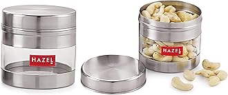 HAZEL Stainless Steel Transparent See Through Container Set of 2, Silver, 350 ML Each