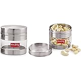 HAZEL Stainless Steel Transparent See Through Container Set of 2, Silver, 350 ML Each