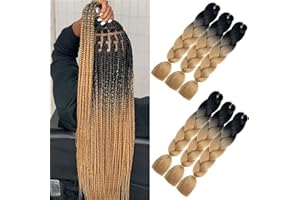 SHANGXIU capelli per treccine africane 6 Pack Ombre Jumbo trecce extensions 24 pollici Kanekalon Treccia Capelli capelli sintetici per treccia (6 pack, nero-marrone)