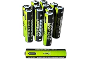 VERICO LoopEnergy AAA 900 Wiederaufladbare USB-C Batterie AAA 1,5V 900mWh (600mAh) Li-Ion, Schnellladung via USB-C Anschluss in ca. 2 Stunden, 12er Pack AAA, 3 Stück Kabel USB-A auf 4 x USB-C