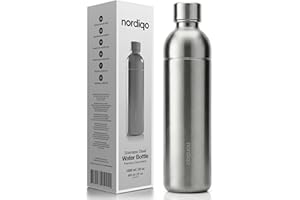 Nordiqo Premium 1L / 1000 ml Flasche aus edelstahl | Kompatibel mit Aarke Carbonator 3, Sodastream (exkl. Crystal + Jet) und vielen anderen | Spülmaschinenfest, Kein Verfallsdatum