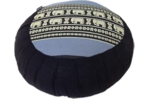 COLLUMINO Zafu Yoga Meditation Cushion with Cotton Cover and Organic Kapok Filling (Light Blue, Navy, Design A)