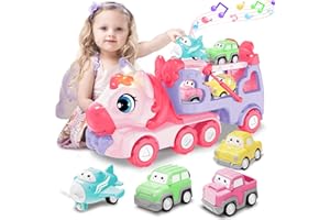 seveclotree Jouet de Camion, 5 PCS Transporteur Voiture avec Sons et Lumières, Cadeau Anniversaire Enfant 2-6 Ans Garcon Filles
