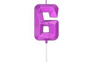 DERVENTA Large Birthday Candle Number 3D Purple 3.7 inch Party Celebration Anniversary Decoration Cake Topper 1 Piece (Number 6 Purple)