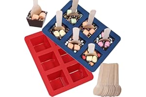 Webake Lot de 2 moules à chocolat en silicone 50 g avec 30 cuillères en bois pour chocolat à boire carré