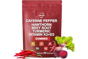 VSYLICN 1000 MG Cayenne Pepper Extract | 60 Gummies | 100% Natural Beetroot Supplement Vegan Non - GMO Zero Additives | Cayenne Pepper Hawthorn Beet Root Turmeric Vitamin K2 D3 | 1 Month Supply