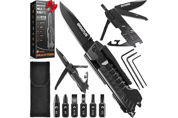Cadeau Homme, Couteau Multifonction 17 en 1, bâtons d'allumage, ouvre-bouteille, scie, tournevis, sifflet, brise-vitre et plus encore - Parfait pour le camping, l'extérieur