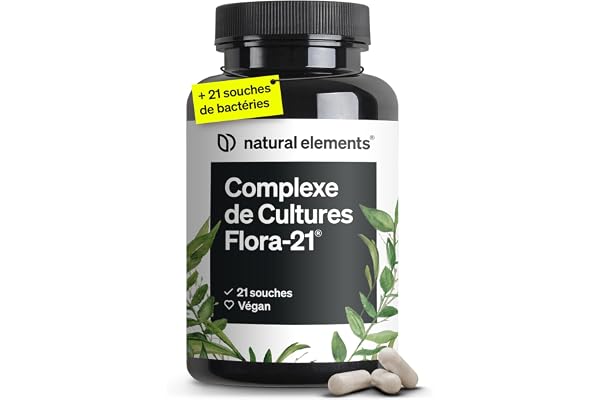 Probiotique Flore Intestinale – Complexe de cultures – 180 gélules gastro-résistantes – 21 souches de bactéries + inuline bio – Testé en laboratoire, végétalien