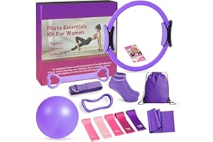 DAILIENFUS Pilates Set, Pilates Ring Zubehör Set 13 Teiliges mit Yoga Ball, Yoga Gurt, Fitnessbänder, Pilates Socken, Trainingsposter & Tragbarer Tasche, Home Pilates Essential Kit für Frauen