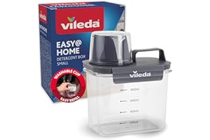 ‎VILEDA Vileda Waschmittelbox 1100ml grau - Praktische Aufbewahrungsbox für Waschpulver & Flüssigwaschmittel - Inklusive Messbecher für präzises Dosieren - Luftdichte & Platzsparende Waschpulverbox