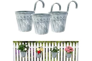 AKOFIC 6 Piezas Maceta Colgante de Metal Vintage, Maceta Colgante de Hierro con Gancho, Cubo de Plantas Flores Retro para Barandilla Valla Balcón Jardín Cerca Pared Interior Exterior Decoración