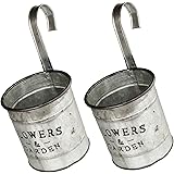 MACOSA 2er Set Balkon Vintage Blumentopf Hängend Blumentöpfe Balkongeländer Hängetöpfe mit Haken für Kräuter Übertopf Shabby 