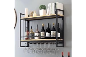 KEPMOGOH Portabottiglie Da Parete, Mensole In Legno Mensola Multifunzionale Da Parete, Supporto Del Vino Del Metallo, Portabicchieri Da Vino, Casa Cucina, Bar (80cm)