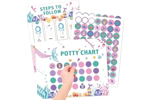 Potty Training Reward Chart, KAMHBE 10 Sheet Potty Training Chart for Toddlers Boys Girls - Mermaids Potty Chart with Stickers Toilet Training Reward Chart Develop Toileting Habit (Mermaids)