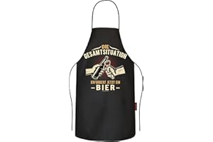 RAHMENLOS Grillschürze Kochschürze Küchenschürze als Geschenk für Männer - Die Gesamtsituation erfordert jetzt ein…Reine Baumwolle