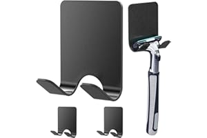 Gorffy 3 Pcs Stainless Steel Shaver Holder for Shower, Waterproof Self Adhesive Razor Holder, Multipurpose Bathroom Storage Hook (Black)