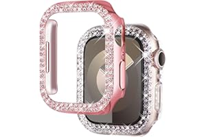 NewWays 2-pack Women Bling Case Compatible with Apple Watch 40mm Series 6/5/4/SE(2023-2020) Without Protective Film,Overall Protective Bumper Diamond Cases for iWatch 40mm(Pink+Clear)