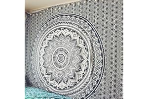 Popular Handicrafts Large Tapestry Wall hangings Hippy Ombre Mandala Bohemian Tapestries, Indian Dorm Decor, Psychedelic Tapestry Wall Hanging Ethnic Decorative Tapestry (84x90 inches) (Black Grey)