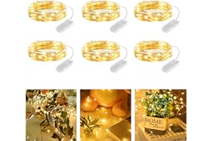 Brightown 6 Pack Led Fairy Lights Battery Operated, 2m 20 LED Copper Wire Battery String Lights, Warm White Fairy Lights Indoor for Bedroom Wedding Jars Bottle Decorations (Warm White)