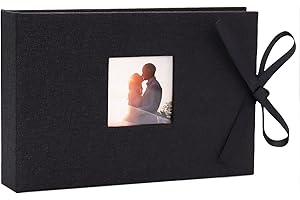 Vienrose Photo Album 6x4 Linen Fabric Cover, Mini Picture Book with Pockets, Clear Pages Holds 52 Photos, Small Postcards Photobook Black 1 Pack