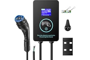 EVJUICION Station de Recharge 7kW, Borne de Recharge Vehicule Electrique, 8-32A Courant Réglable, 0-8H Temporisé, Wallbox pour Véhicules Électriques Monophasé, 5M, IEC 62196-2