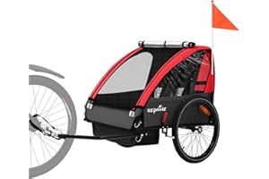 SEPNINE Remorque Vélo Enfant, Remorque Vélo pour Transport 1 ou 2 Enfants, Pliable, avec Sangle à 5 Points, Frein à Main, Facile à Fixer