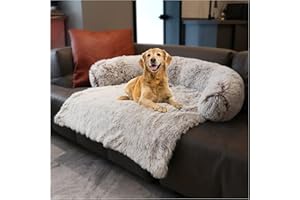 MCPTSN Fluffy Panier Chien Dehoussable, Couverture de Protection pour Canapé, Tapis en Peluche ​pour Animaux,Housse Amovible Lavable, Idéal pour Lit, Canapé, Voiture (Brun Clair, L)