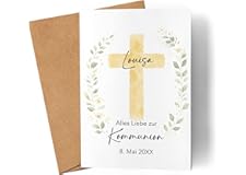 Personalisierte Kommunionskarte mit Name, Karte zur Kommunion mit Kreuz Design als Faltkarte für Mädchen Jungen - Glückwunschkarte & Geldgeschenk