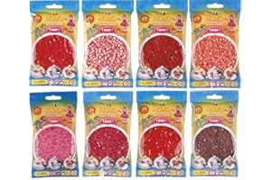 HAPPY PRICE TOYS Hama Midi - Perles à repasser - Tons rouges (rouge 05, rouge clair 06, rouge transparent 13, rouge moyen 22, rouge violet 29, mûrier 30, rouge fluo 35, rouge pastel 44) + instructions de repassage