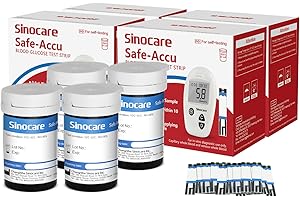 sinocare Tiras Glucosa sin Lancetas, 200 x Tiras de Prueba de Glucosa solo para sinocare safe-accu, Medidor de glucosa en sangre tiras de prueba diabetes strips reactivas