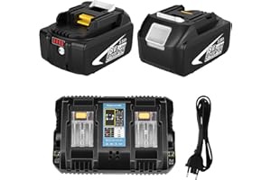 IBANTI 2X 5.5Ah Remplacement pour Makita 18V Batterie avec 3A DC18RD Chargeur à Double Port Remplacement pour Makita BL1850B BL1850 BL1840 BL1830 BL1815 Batterie LXT-400