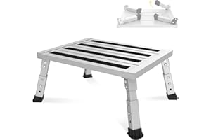 XARILK Taburete plegable ajustable para caravana, autocaravana, SUV, escalón de metal resistente con capacidad para 350 kg, antideslizante y plegable, 3 niveles de altura (18-24 cm), portátil para