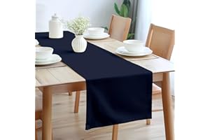 ENCASA XO Encasa Camino de Mesa Tamaño 32x230 cm | Tela de Lona de Algodón | Color Sólido Azul escocés | Lavable a Máquina y Duradero
