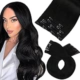 Moresoo 10 Pollice Extension Capelli Veri Clip Nero #1 Clip in Capelli Umani Clip in Remy Hair 5PCS 70G Estensione Capelli Li