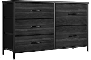 Nicehill Dresser for Bedroom with 5 Drawers, Storage Drawer Organizer, Wide Chest of Drawers for Closet, Clothes, Kids, Baby, TV Stand with Storage Drawers, Fabric Drawers, Black Wood Grain