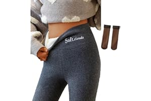 Cemssitu Soft Clouds Fleece Leggings for Women Winter, Casual Warm Winter Solid Pants, Plus Size Fleece Lined Leggings
