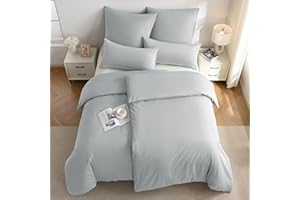 JELLYMONI Bed Linen 135 x 200 cm Cotton Bed Linen Sets Light Grey Oeko-Tex 100% Washed Cotton Duvet Cover with Zip and Pillowcase 40 x 80 cm with Envelope Soft 2-Piece Bed Linen