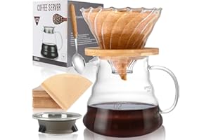 SuproBarware Set di caffettiera con filtro manuale in vetro con gocciolatore, filtro per caffè in vetro, cono e caffettiera da 500 ml con manico, caffè in vetro con cucchiaino e 40 filtri di carta