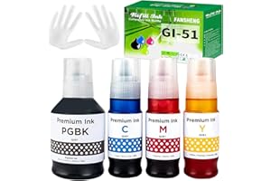 FANSHENG GI51 Inchiostro Compatibile con Canon GI-51 Flaconi di Inchiostro per Pixma G1520 G1560 G2520 G2560 G3520 G3560 G1530 G2570 G4570 G3570 Series (4 Colore Nero/Ciano/Magenta/Giallo)
