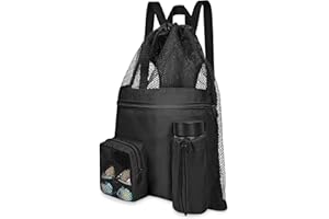 Pystuvo Waterproof Mesh Drawstring Dry Wet Separation Multifunctional Gym Swim Bag - 20L, External Zipper Pocket, Kids & Adults Sports, Beach, Travel