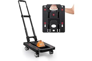 POWSTR Folding Dolly Trolley with 4 Wheels,Small Sack Truck with 2 Elastic Ropes, Portable Sack Trolley for Moving,Travel, Shopping, House Office Use, Black