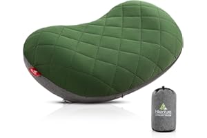 HIKENTURE Camping Pillow-Ultralight Inflatable Pillow with Removable Cover-Comfortable Ergonomic Blow Up Pillow - Compressible Beach Pillow-Air Travel Pillow for Neck & Lumbar Support(Green)